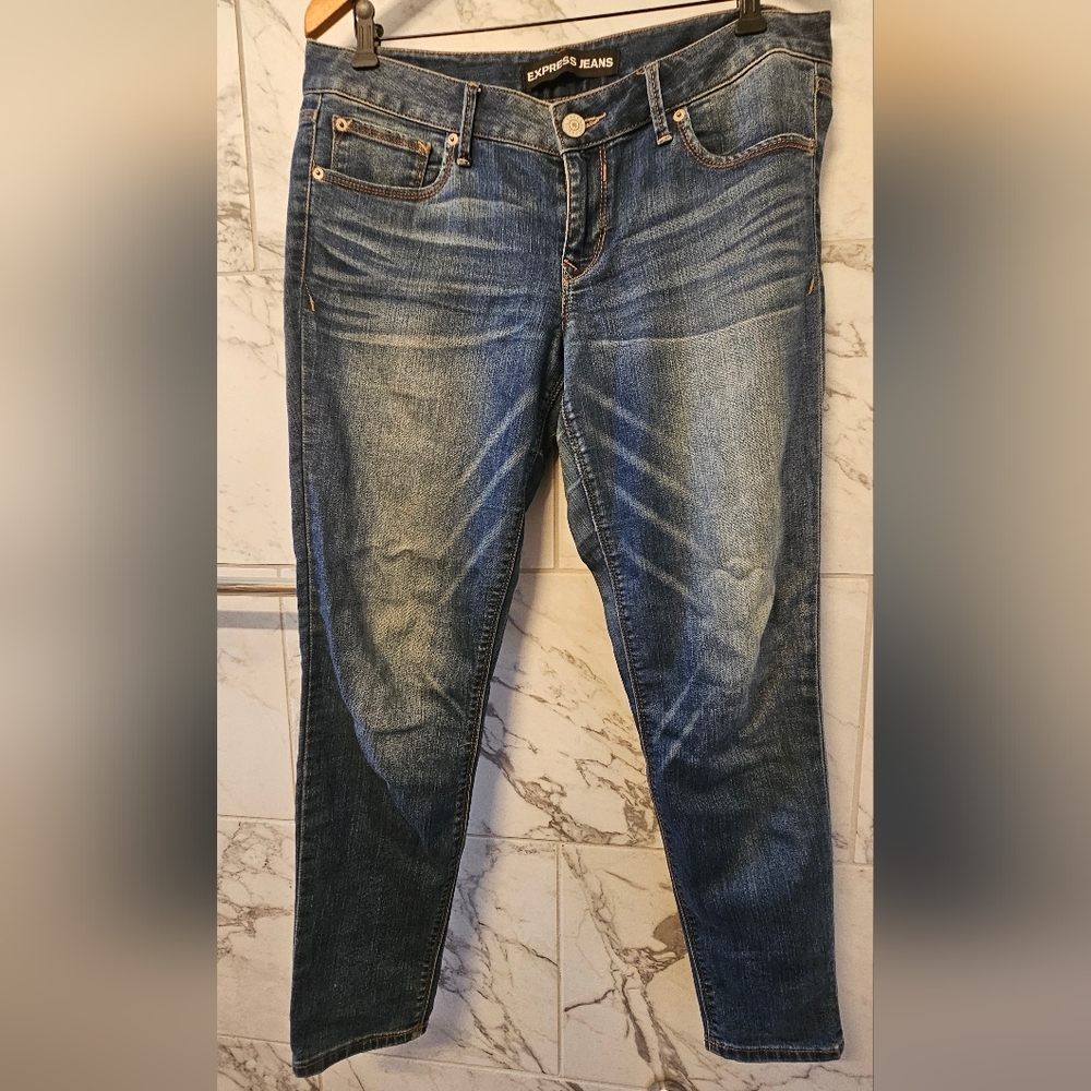 Express Blue Jeggings with Distressed Details